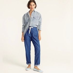 J. Crew Tie Waist Denim Camp Pant NWT